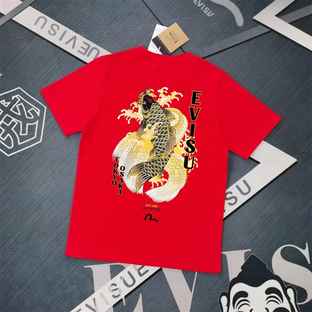 Evisu 2025New Arrival T ⚠ Quality⚠ Same Style T 。 ，Black S-XXL，White S-XXL，Gray M-XXL，Red S-XXL， Red M-XXL